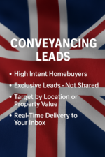 Conveyancing Leads UK product image showing house keys, legal contract, and gavel representing verified property transaction clients.