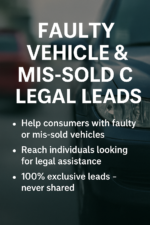 Faulty Vehicle & Mis-Sold Car Legal Leads UK product image showing car keys, documents, and gavel symbolising verified consumer law clients.